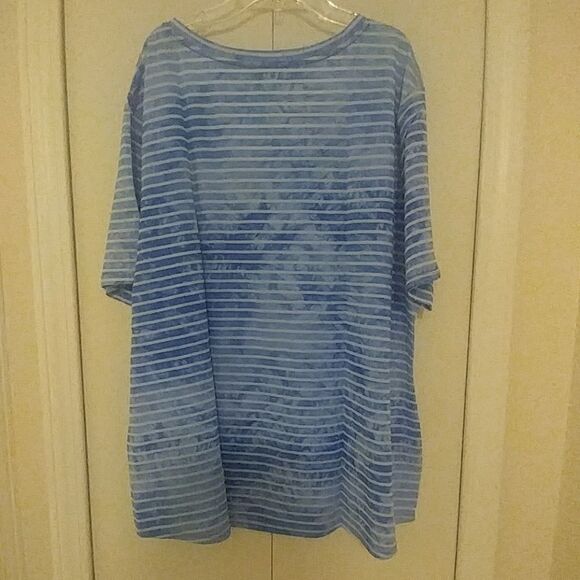 Terra & Sky Notched Neck Blue Striped Tee New with Tags Size 2X - Picture 5 of 5